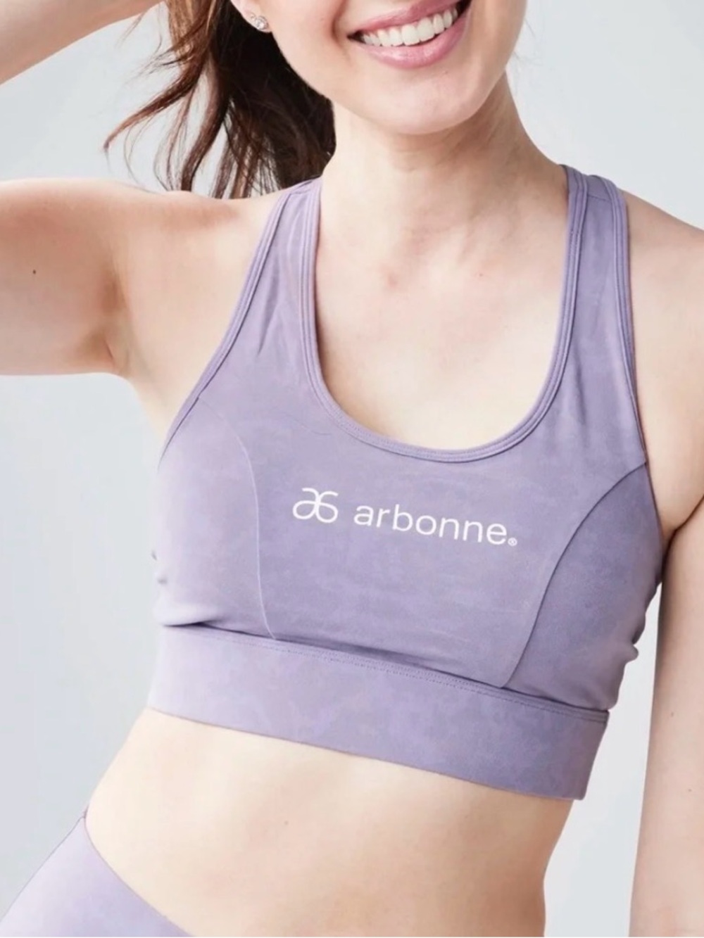 Arbonne Soft Lavender Racerback Sports Bra NWT Medium acid-washed Sporty Gym - Picture 6 of 6